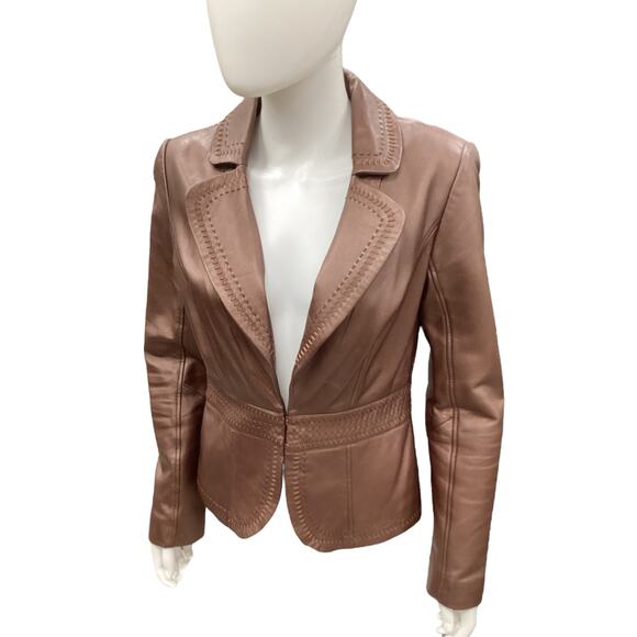 Vintage Cache Jacket Women’s Size S 100% Lamb Leather Metallic Hue Brown - Picture 1 of 6